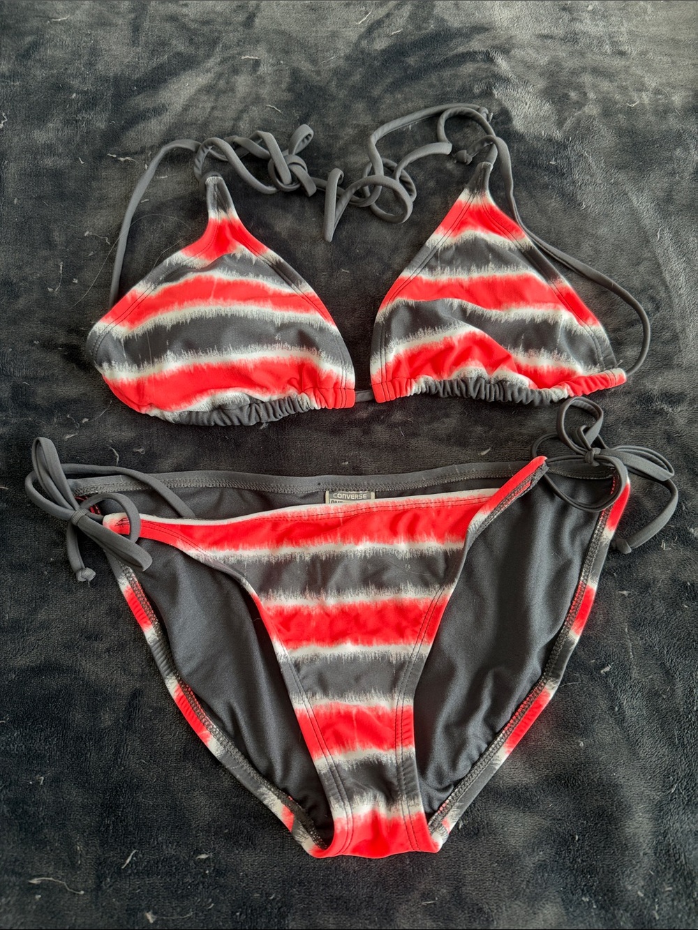 Converse Red & Gray Tie-Dye Triangle Bikini Set